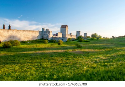 The medieval stone city wall that surrounding the old town of Visby on the island of Gotland in Sweden