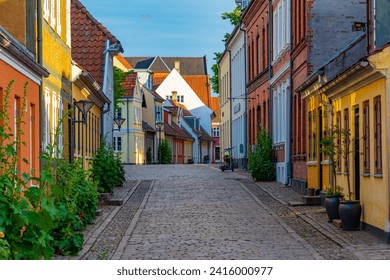 Medieval street in the old town of Odense, Denmark.