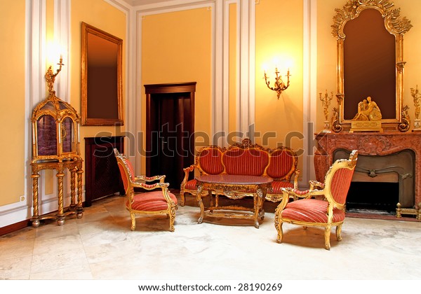 Medieval Style Room Old Furniture Marble Stock Image