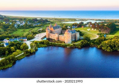 Medieval Suscinio castle, the historical residence of Dukes of Brittany, situated between the Gulf of Morbihan and the atlantic ocean coast, Sarzeau, France
