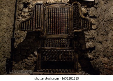 Medieval torture chair on display