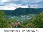 The medieval town of Durnstein along the Danube river. Wachau Valley, Austria