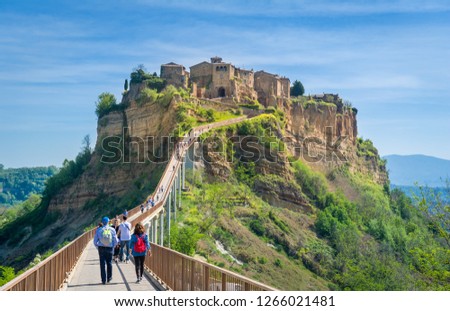 Medieval town on the mountain - Civita di Bagnoregio, popular touristic stop at Tuscany, Italy.