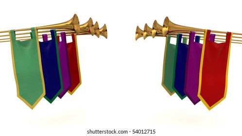 Medieval trumpets with banners on a white background - Shutterstock ID 54012715