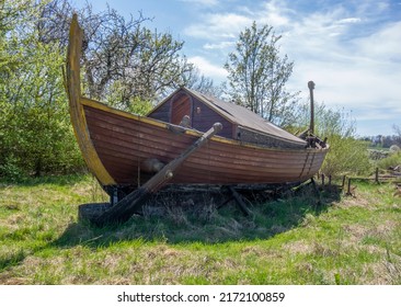 Medieval Viking Longboat In Sunny Ambiance At Early Spring Time