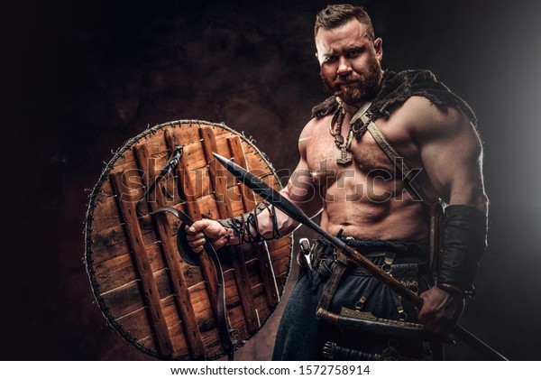 Medieval Warrior Berserk Holds Spear Shield Stock Photo 1572758914 ...