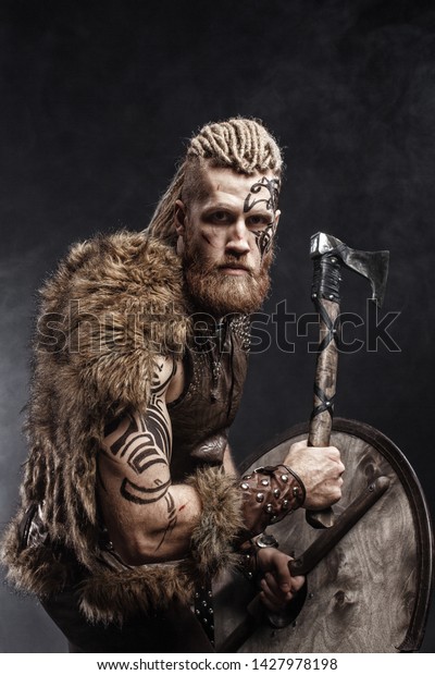 Medieval Warrior Berserk Viking Tattoo Axes Stock Photo 1427978198 ...