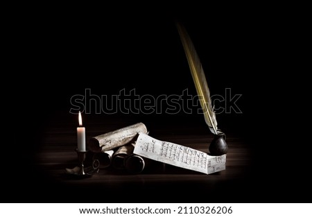 Medieval writing utensils with candle 