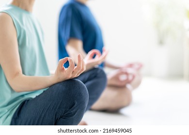 Meditating Man And Woman. Yoga. Mindfulness Concept.