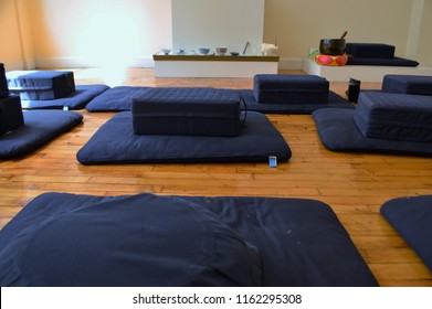 Meditation Room Set Up Cushions And Pillows In Preparation Of Meditating Class Buddhism