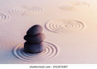 Meditation Zen Garden With Stones On Sand