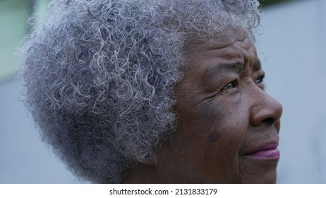 A Meditative Senior Woman Portrait Face Closeup In Contemplation