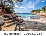 Mediterranean beach, Cala Gracioneta, town of Sant Antoni, Ibiza island,Spain.