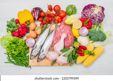 Mediterranean Diet With Fish,meat And Vegetables