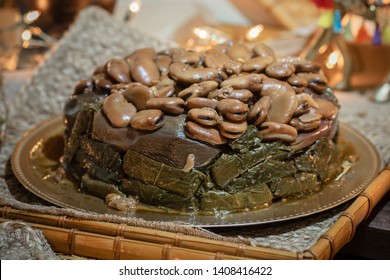 Mediterranean Food - Grape Leaves Rolled On Rice With Stuffed Eggplant With Rice Too And Beans, Known In Turkey And Syria As Yaprak And As Dolma In Iraq And Persian Gulf Area.