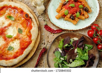 Mediterranean Food Pizza Pasta And Salad 