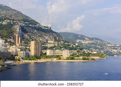 Mediterranean Sea Coast With View Of Larvotto Ward And Beach In Monaco.