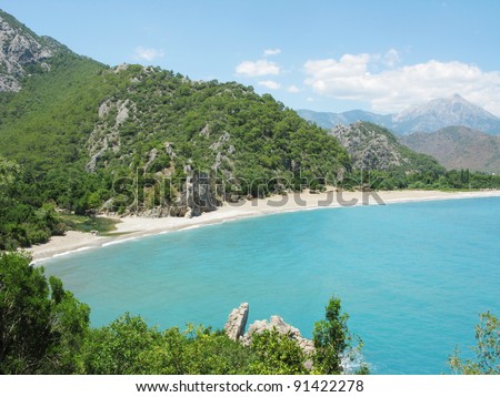 Mediterranean sea landscape panorama view of coast and mountains