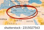 Mediterranean Sea marked with Red Circle on Realistic Map.