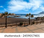 Mediterranean sea summer coastline view with sandy beach (Portman bay, Costa Blanca, Spain).