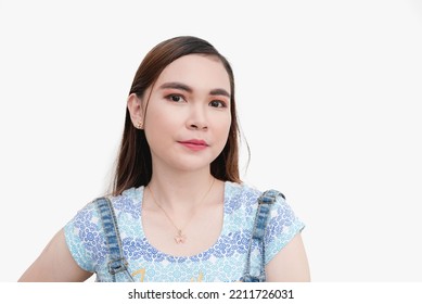 Medium close up studio shot of an Asian girl isolated on a white background. - Shutterstock ID 2211726031