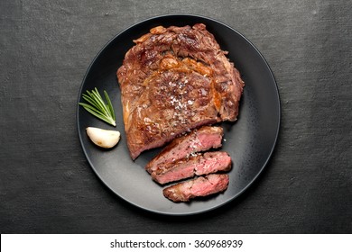 Medium Rare Grilled Steak Ribeye. Top View