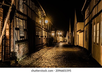 Medival Cobblestone Street In Night Time