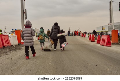 Medyka, Poland 5.03.2022 -  refugees from Ukraine at the border crossing in Medyka                            