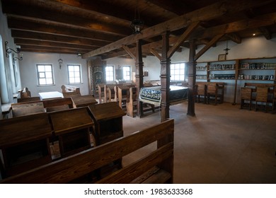 Medzhibozh, Ukraine - May 24 2021: Old Baal Shem Tov Synagogue. Renovated Premises, Interior. Holy Place Of The Jewish People.