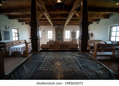 Medzhibozh, Ukraine - May 24 2021: Old Baal Shem Tov Synagogue. Renovated Premises, Interior. Holy Place Of The Jewish People.