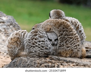 Meerkat huddled together asleep  group shot - Powered by Shutterstock