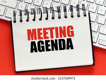 Meeting Agenda Words Notebook Over Red Stock Photo 2157349971 