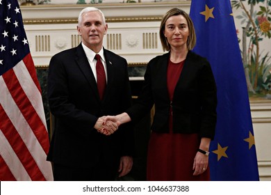 Meeting Between US Vice President Mike Pence And Federica Mogherini, High Representative Of The Union For Foreign Affairs At The Residence Of The U.S. Ambassador In Brussels, Belgium On Feb. 20, 2017