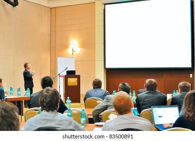 Meeting, Conference, Presentation In Auditorium With Blank Screen