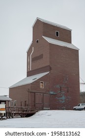 Meeting Creek, Alberta - April 11, 2021: Grain Elevators In The Small Town Of Meeting Creek.