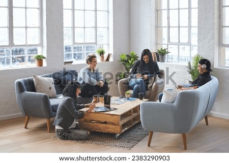 Similar – Group of young adults having business meeting in start up office