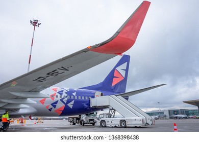 Meeting The First Flight At Pulkovo Airport Boeing 737-800 Smartavia Nordavia Russia, Saint-Petersburg, 10 April 2019