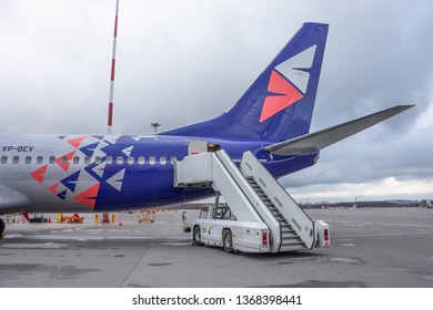 Meeting The First Flight At Pulkovo Airport Boeing 737-800 Smartavia Nordavia Russia, Saint-Petersburg, 10 April 2019