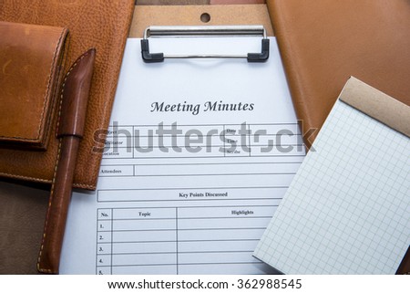 Meeting Minutes with leather stationery