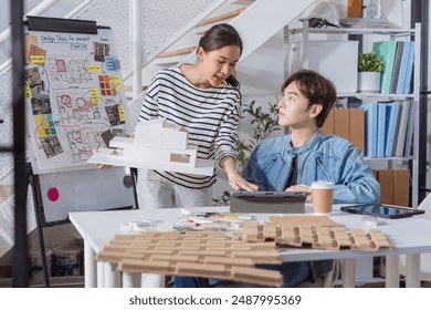 Meeting in a modern architectural office asian architect and interior designer working creative space planing design discuss brainstorm ideas sharing together Architect Team working best solution - Powered by Shutterstock