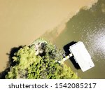 meeting of the parnaíba rivers clear water and poti dark water captured by drone