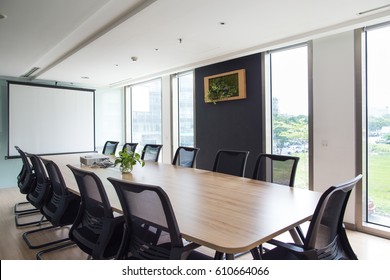 Meeting Room With Big Table And Projector