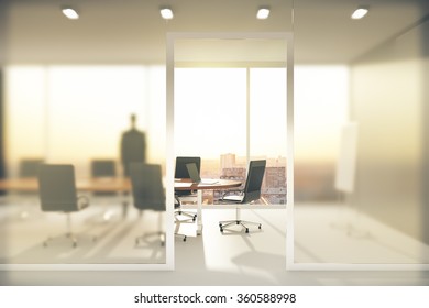 Meeting Room With Frosted Glass Walls 3D Render