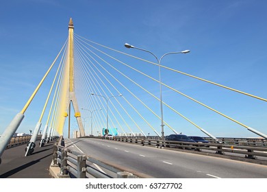 Mega sling Bridge,Rama 8, near Harbor with beautiful sunny in Bangkok