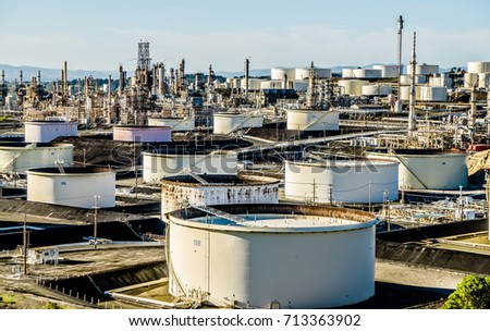 mega structures of large oil refinery in california