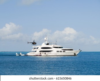 Mega Yacht Anchored In The Abaco's Sea, Bahamas.