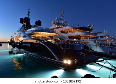 Mega Yacht At Dusk