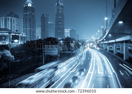 Megacity Highway at night with light trails in shanghai china.