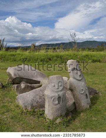 megalith statues thousands of years old. location of the Napu valley. Poso district. Central Sulawesi, Indonesia.