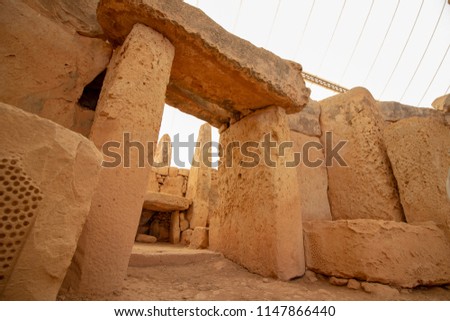 A megalithic stone doorway at the Hagar Qim Complex in Qrendi Malta